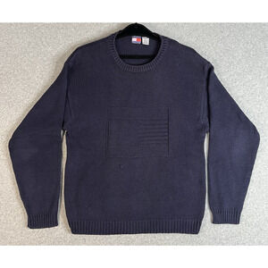 Tommy Hilfiger Vintage Men’s Cotton Sweater L Navy Blue Made in Hong Kong